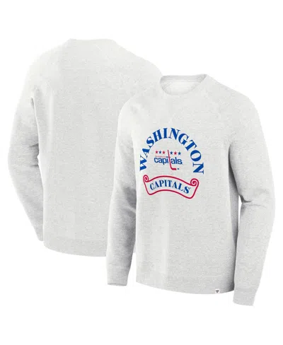 Fanatics Men's Heather Gray Washington Capitals Banner Fleece Raglan Pullover Sweatshirt In White
