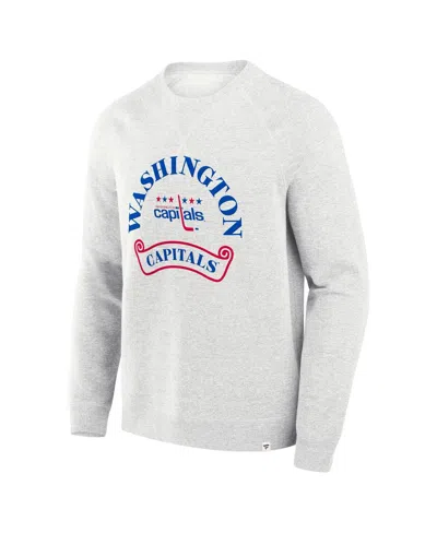Fanatics Men's Heather Gray Washington Capitals Banner Fleece Raglan Pullover Sweatshirt In White