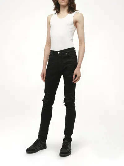 Amiri Distressed Plaid-lined Skinny Jeans In Black