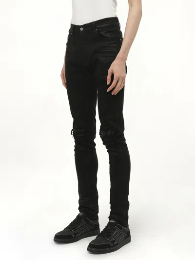 Amiri Distressed Plaid-lined Skinny Jeans In Black
