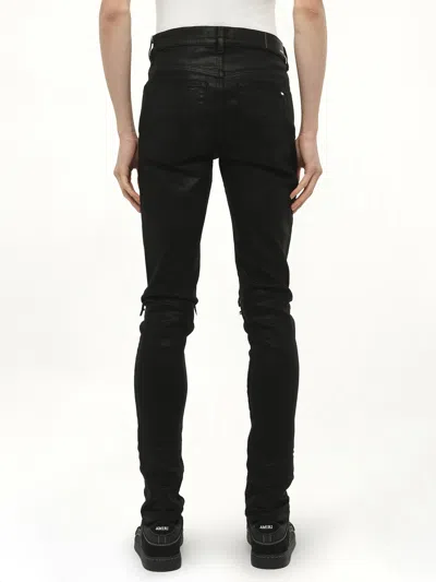 Amiri Distressed Plaid-lined Skinny Jeans In Black