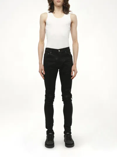 Amiri Distressed Plaid-lined Skinny Jeans In Black