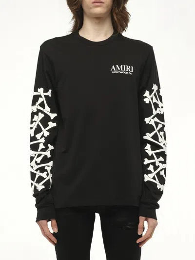 Amiri Cotton Sweatshirt Featuring Bone Print In Black