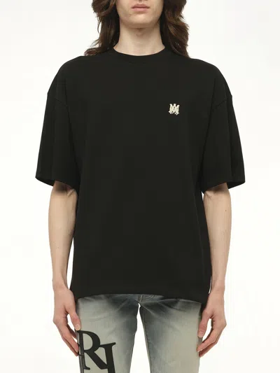 Amiri Black Crewneck T-shirt With Logo Embroidery On The Front In Cotton Man In Black