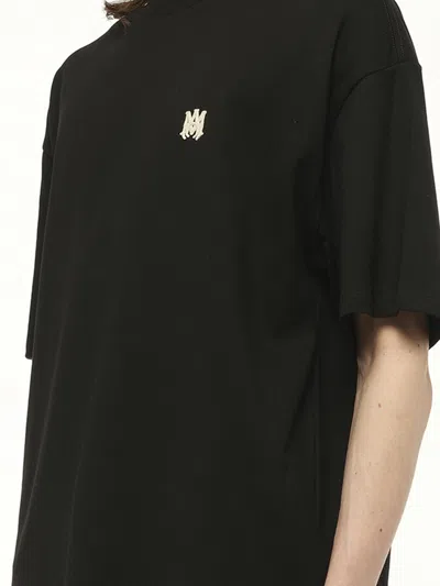 Amiri Black Crewneck T-shirt With Logo Embroidery On The Front In Cotton Man In Black