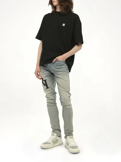 Amiri Black Crewneck T-shirt With Logo Embroidery On The Front In Cotton Man In Black