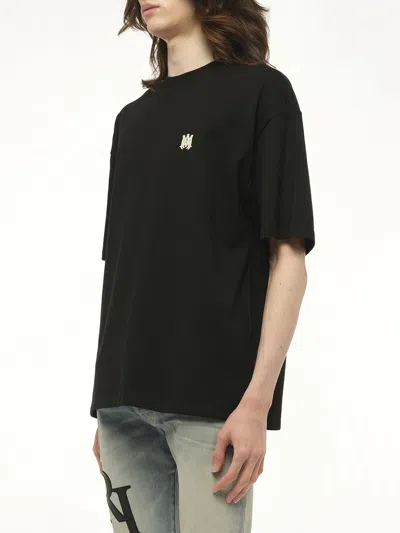 Amiri Black Crewneck T-shirt With Logo Embroidery On The Front In Cotton Man In Black
