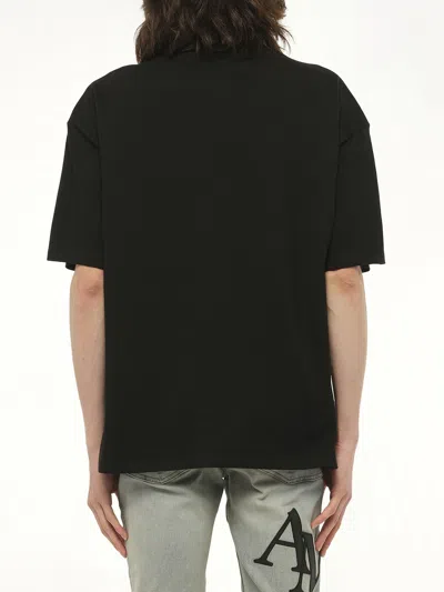 Amiri Black Crewneck T-shirt With Logo Embroidery On The Front In Cotton Man In Black