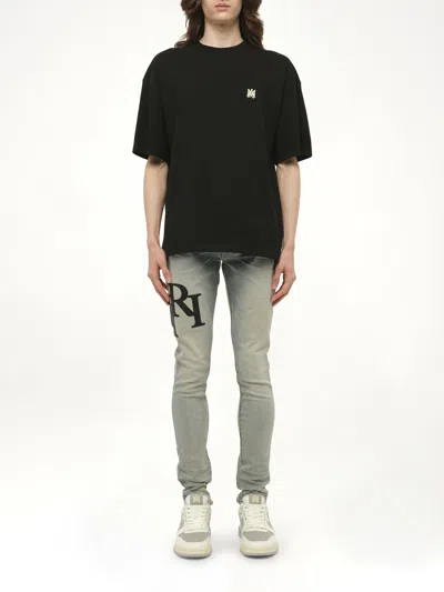Amiri Black Crewneck T-shirt With Logo Embroidery On The Front In Cotton Man In Black