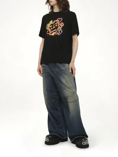 Doublet Men's Big Japanese Neon Paint Fan Service T-shirt In Black