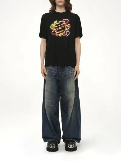 Doublet Men's Big Japanese Neon Paint Fan Service T-shirt In Black
