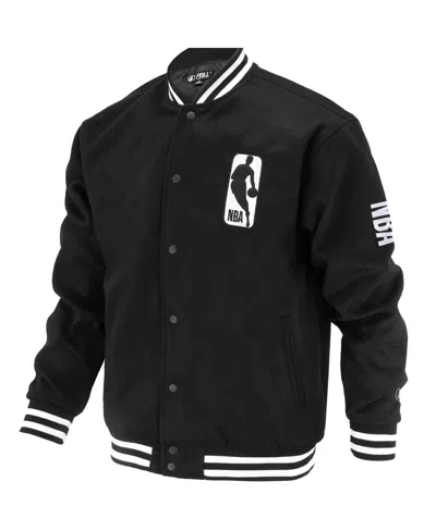 Fisll Men's And Women's Black Nba Logoman Shadow Collection Full-snap Varsity Jacket In Black