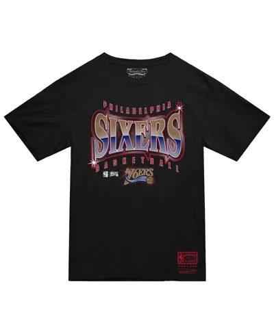 Mitchell & Ness Men's Black Philadelphia 76ers Worldwide Collection Glow Up T-shirt In Black