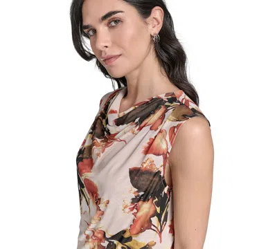Calvin Klein Petite Floral-print Mesh Blouse In Multi