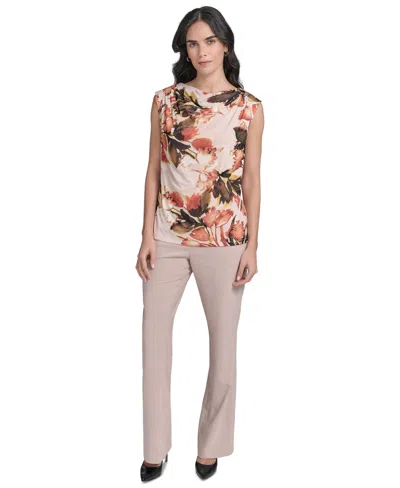 Calvin Klein Petite Floral-print Mesh Blouse In Multi