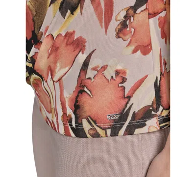 Calvin Klein Petite Floral-print Mesh Blouse In Multi