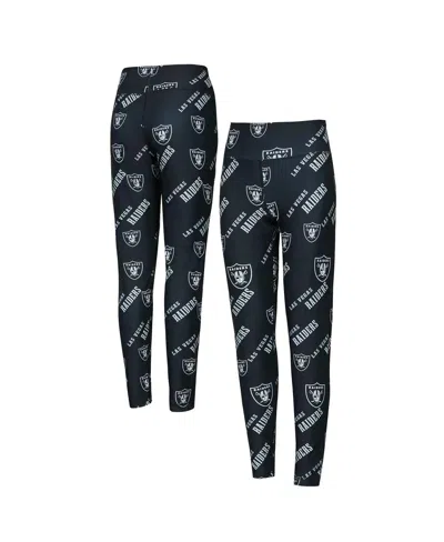 Concepts Sport Women's Black Las Vegas Raiders Breakthrough Allover Print Knit Sleep Leggings In Blue
