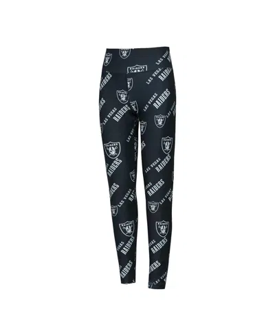 Concepts Sport Women's Black Las Vegas Raiders Breakthrough Allover Print Knit Sleep Leggings In Blue
