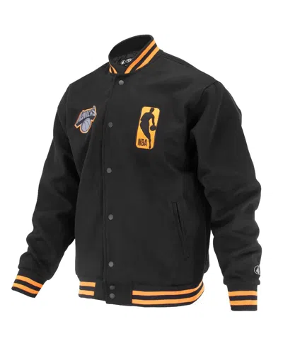 Fisll Men's And Women's Black New York Knicks Logo Man Shadow Collection Full-snap Varsity Jacket In Black