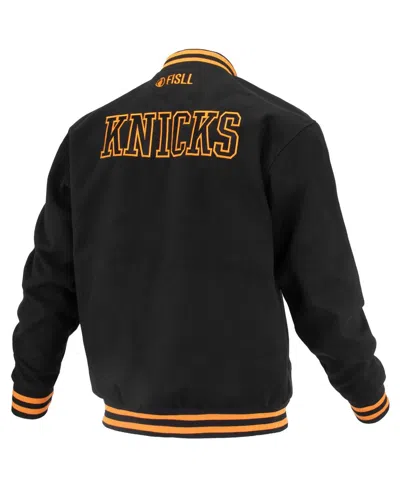 Fisll Men's And Women's Black New York Knicks Logo Man Shadow Collection Full-snap Varsity Jacket In Black