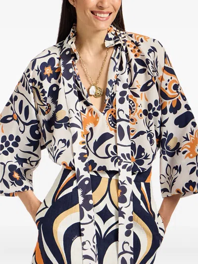 La Doublej Cerere Ruffled High-neck Blouse In Multi