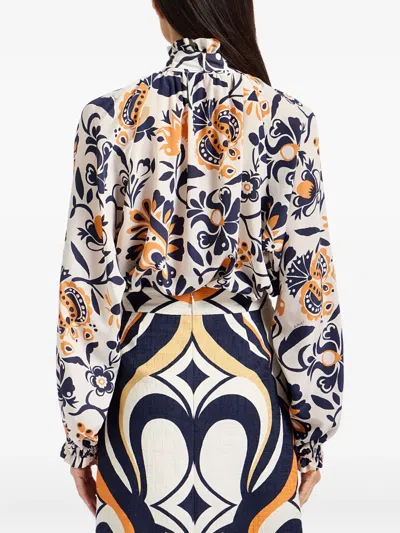 La Doublej Cerere Ruffled High-neck Blouse In Multi