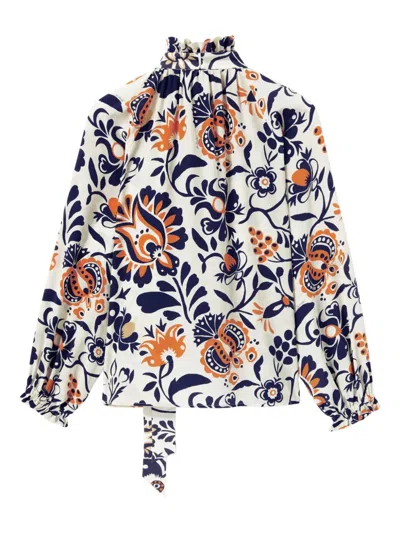 La Doublej Cerere Ruffled High-neck Blouse In Multi