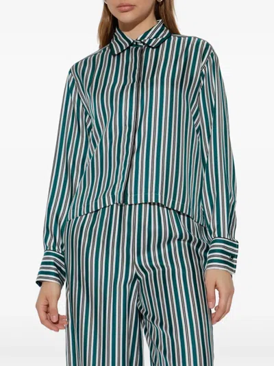 Max Mara Brama Stripe Crop Silk Button-up Shirt In Multi