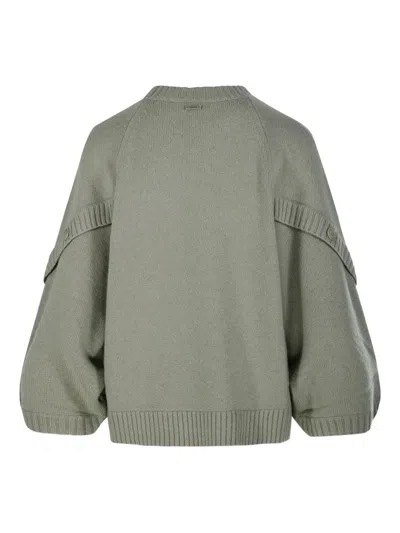 Max Mara Button-cuff Balloon-sleeve Sweater In Green