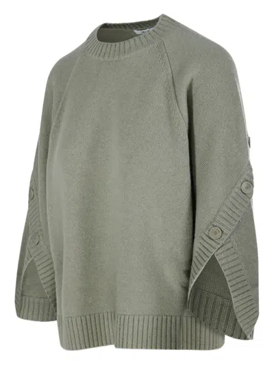 Max Mara Button-cuff Balloon-sleeve Sweater In Green
