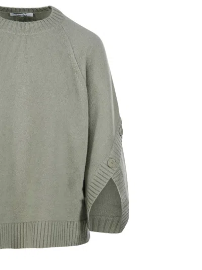 Max Mara Button-cuff Balloon-sleeve Sweater In Green