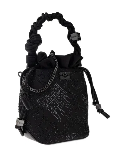 Ganni Bou Braided-handle Crystal-embellished Bucket Bag