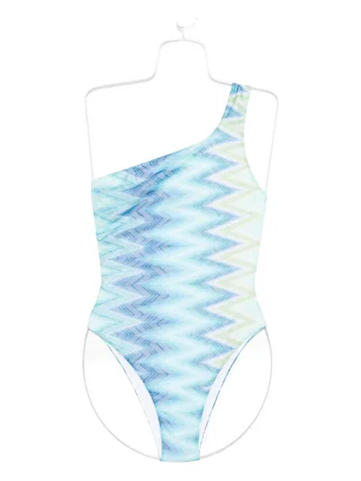 Missoni One-shoulder Swimsuit In Blue