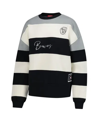 Mitchell & Ness Women's Gray/black Milwaukee Brewers Cooperstown Collection Blocked Fleece Pullover Sweatshirt In Multi