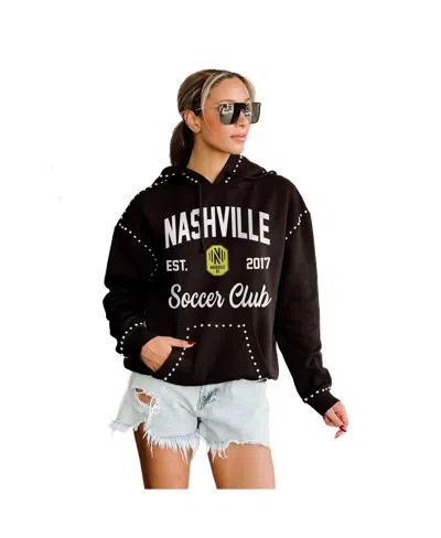 Gameday Couture Women's Black Nashville Sc Catch The Vibe Studded Pullover Hoodie In Black