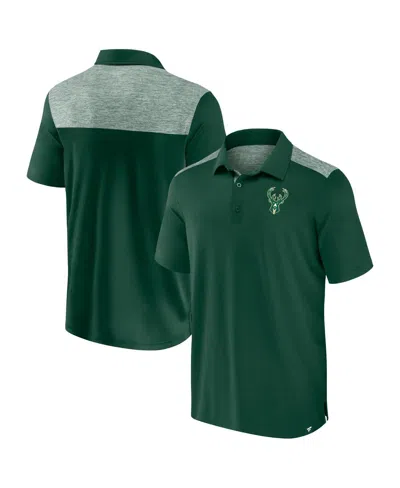Fanatics Men's Hunter Green Milwaukee Bucks Iconic Brushed Blocked Polo Shirt In Green
