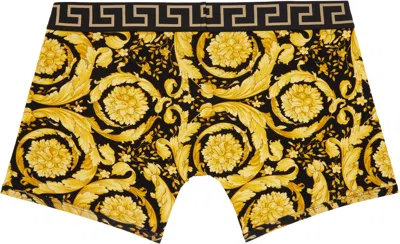 Versace Baroque Print Silk Loungewear Shorts In Yellow