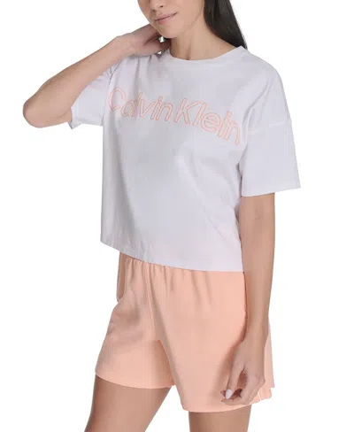 Calvin Klein Performance Women's Cotton Puff-logo Cropped T-shirt In White