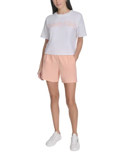 Calvin Klein Performance Women's Cotton Puff-logo Cropped T-shirt In White