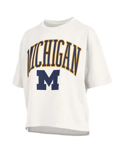 Pressbox White Michigan Wolverines Nelson Arch Over Logo Waist Length Oversized Slub T-shirt In White