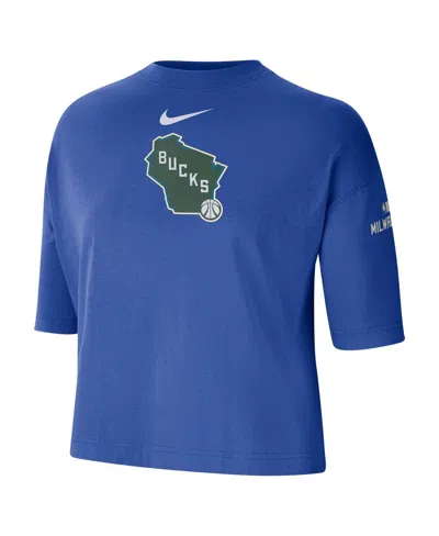 Nike Women's Royal Milwaukee Bucks 2024/25 City Edition Courtside Boxy T-shirt In Blue