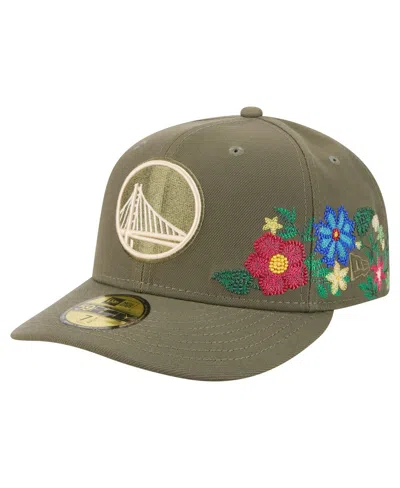 New Era Men's Olive Golden State Warriors Tonal Florals 59fifty Fitted Hat