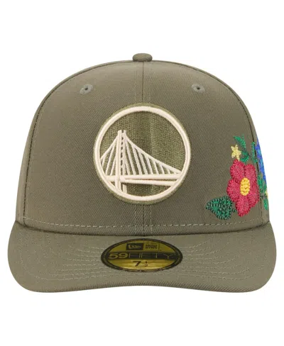 New Era Men's Olive Golden State Warriors Tonal Florals 59fifty Fitted Hat