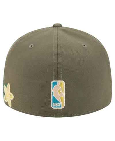 New Era Men's Olive Golden State Warriors Tonal Florals 59fifty Fitted Hat