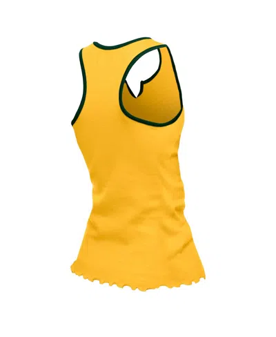 New Era Women's Gold Green Bay Packers Lettuce Hem Notch Neck Tri-blend Tank Top In Yellow