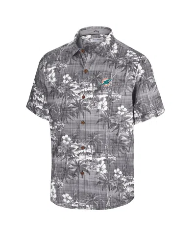 Tommy Bahama Men's Black Miami Dolphins Coconut Point Isla Palmetta Camp Button-up Shirt In Gray