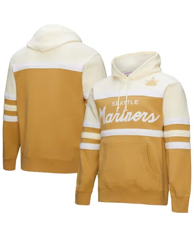 Mitchell & Ness Men's Tan/cream New York Yankees Head Coach Pullover Hoodie In Yellow
