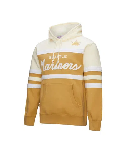 Mitchell & Ness Men's Tan/cream New York Yankees Head Coach Pullover Hoodie In Yellow
