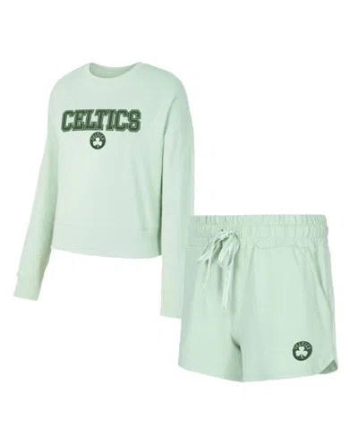 Concepts Sport Women's 2-piece Light Green Boston Celtics Elevation Tri-blend Long Sleeve T-shirt And Shorts Set In Green