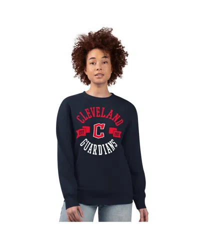 G-iii 4her By Carl Banks Women'sâ Navy Cleveland Guardians Team Logo Fleece Pullover Sweatshirt In Blue